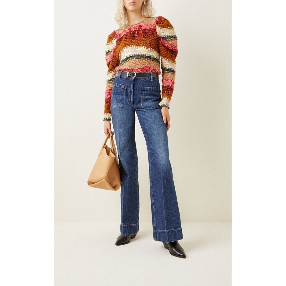 NWT $765 ULLA JOHNSON VIOLETA HAND WEAVED STRIPED MERINO WOOL SWEATER SZ M/L - Picture 3 of 10